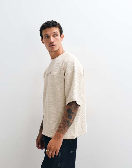 ASOS DESIGN heavyweight boxy relaxed t-shirt with embroidery in grey textured fabric, 2 of 5