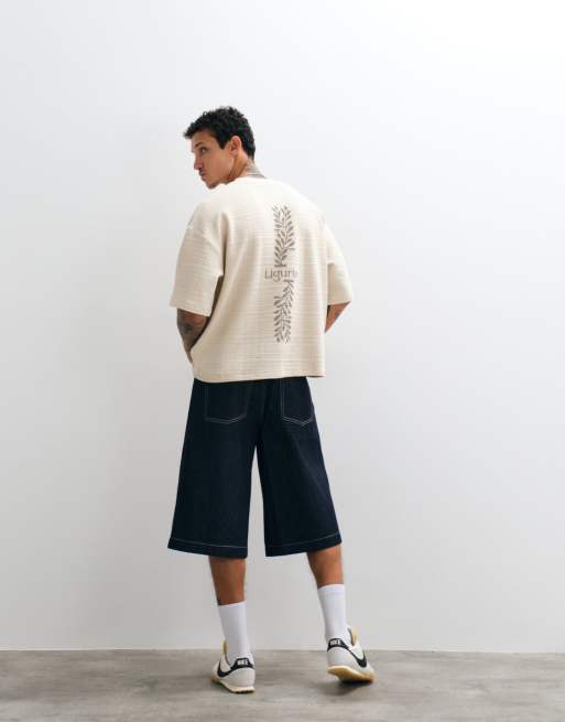 ASOS DESIGN heavyweight boxy relaxed t-shirt with embroidery in grey textured fabric, 3 of 5