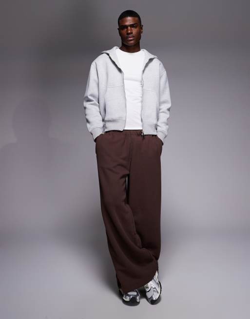 ASOS DESIGN heavyweight boxy relaxed zip through hoodie in scuba-style fabric in grey marl - LGREY, 2 of 5