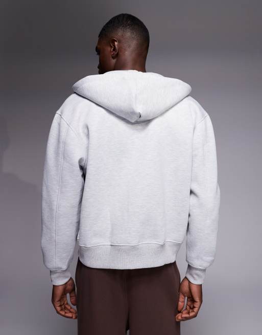 ASOS DESIGN heavyweight boxy relaxed zip through hoodie in scuba-style fabric in grey marl - LGREY, 3 of 5