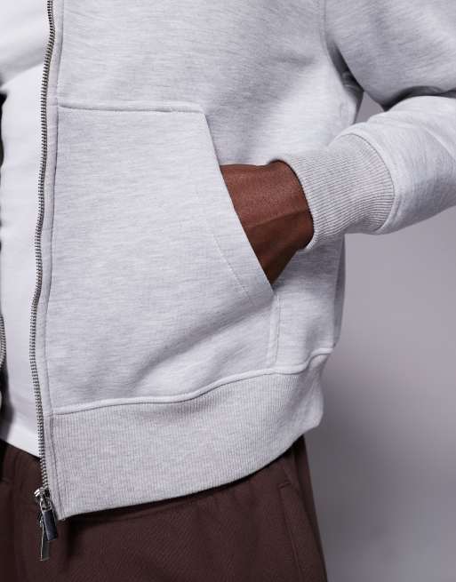 ASOS DESIGN heavyweight boxy relaxed zip through hoodie in scuba-style fabric in grey marl - LGREY, 4 of 5