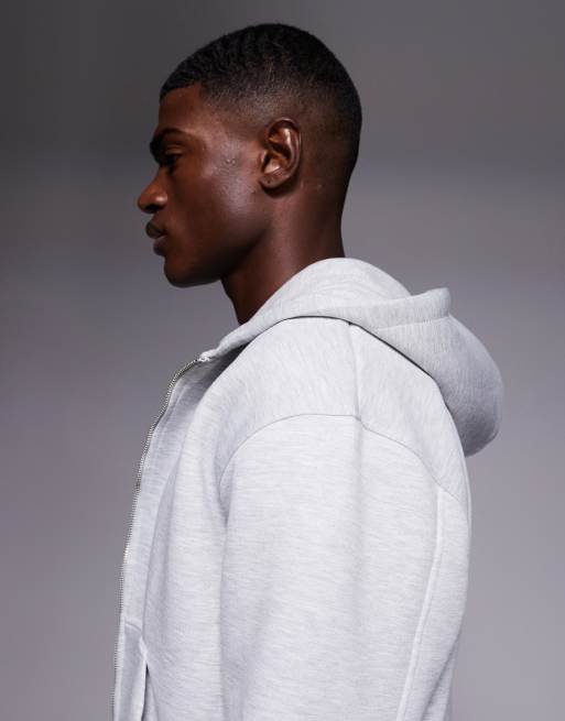 ASOS DESIGN heavyweight boxy relaxed zip through hoodie in scuba-style fabric in grey marl - LGREY, 5 of 5