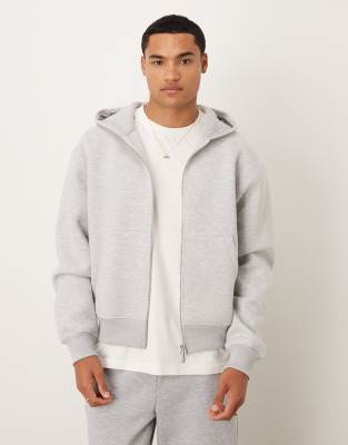 ASOS DESIGN ASOS DESIGN heavyweight boxy relaxed zip through hoodie in scuba-style fabric in ice marl - LGREY