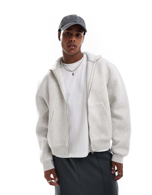 Asos Design Heavyweight Boxy Scuba Hoodie In Heather Gray Asos