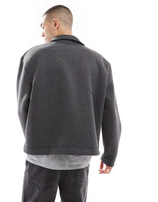 ASOS DESIGN heavyweight boxy scuba zip through jacket in grey 
