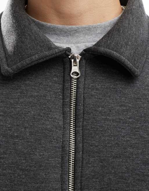 ASOS DESIGN heavyweight boxy scuba zip through jacket in grey 