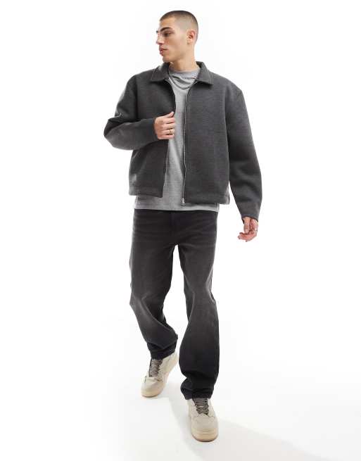 ASOS DESIGN heavyweight boxy scuba zip through jacket in grey 