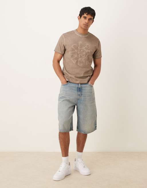 ASOS DESIGN heavyweight boxy t-shirt in washed beige with city text applique, 3 of 4