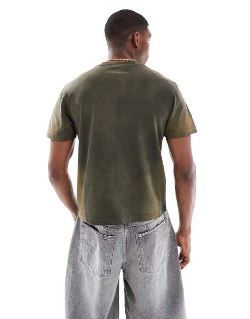 ASOS DESIGN heavyweight boxy T-shirt in washed green with number applique, 4 of 4