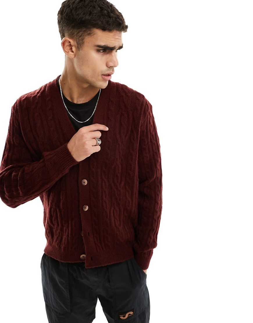 ASOS DESIGN heavyweight cable knit cardigan in brown twist