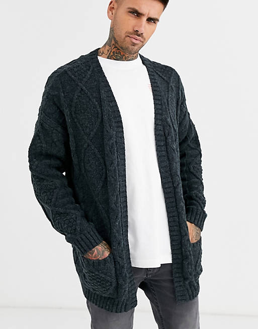 ASOS DESIGN heavyweight cable knit cardigan in dark gray | ASOS