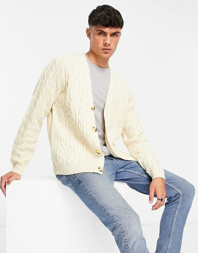 ASOS DESIGN heavyweight cable knit cardigan in ecru