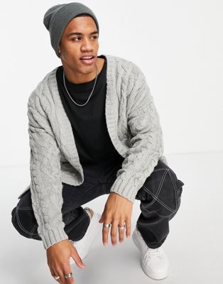 ASOS DESIGN heavyweight cable knit cardigan in grey