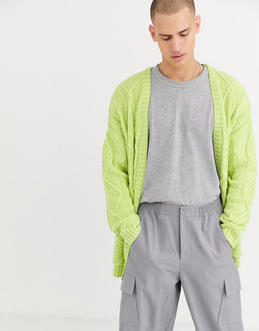 ASOS DESIGN heavyweight cable knit cardigan in light green