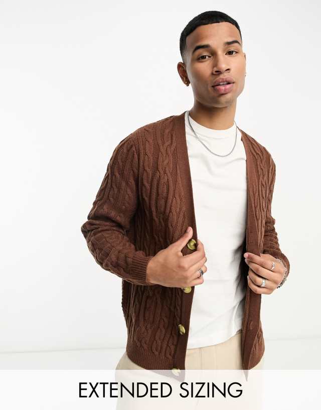 ASOS DESIGN heavyweight cable knit cardigan in putty