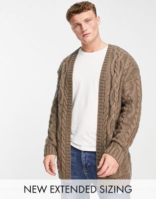 ASOS DESIGN heavyweight cable knit cardigan in putty