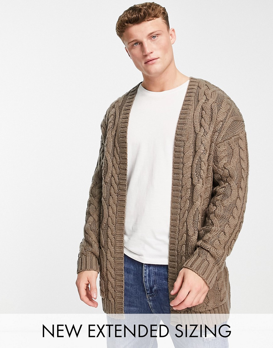ASOS DESIGN heavyweight cable knit cardigan in putty-Neutral