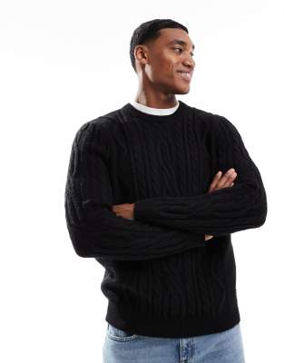 ASOS DESIGN ASOS DESIGN heavyweight cable knit crew neck jumper in black