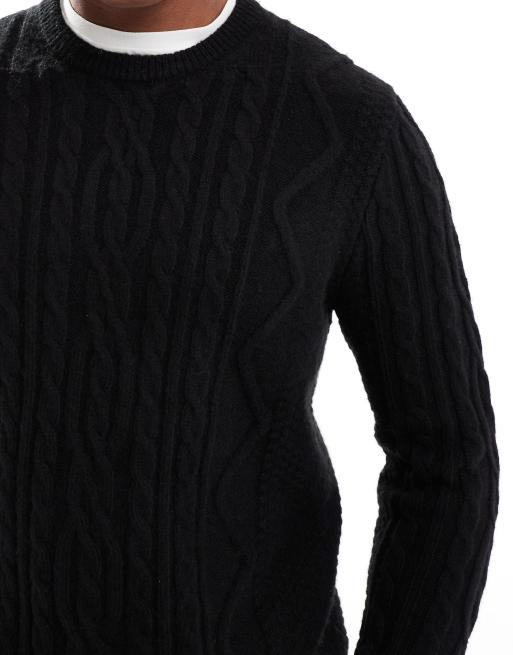 ASOS DESIGN heavyweight cable knit crew neck jumper in black ASOS