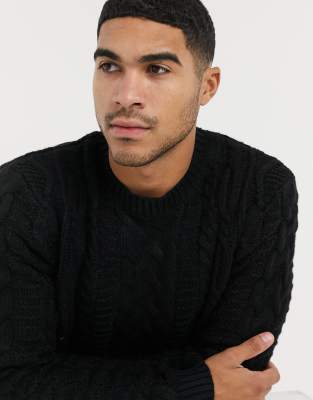 black knit crew neck sweater