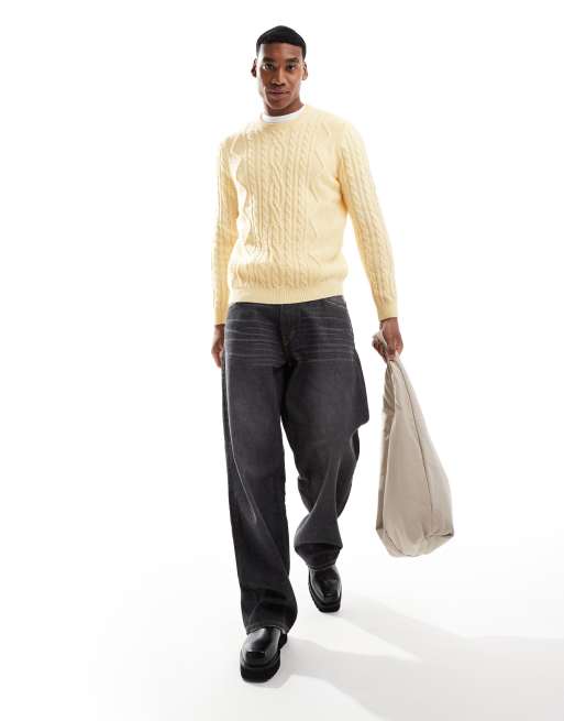 ASOS DESIGN heavyweight cable knit crew neck sweater in cream