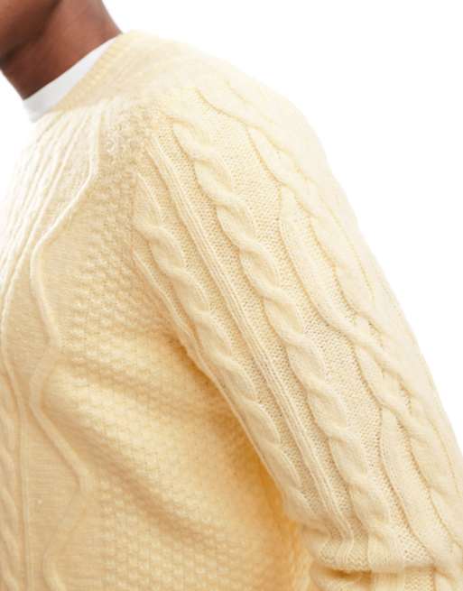 ASOS DESIGN heavyweight cable knit crew neck sweater in cream