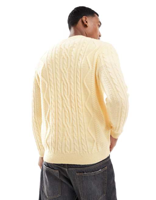 ASOS DESIGN heavyweight cable knit crew neck sweater in cream