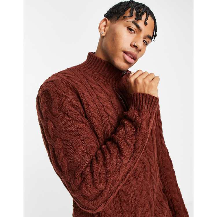 ASOS DESIGN heavyweight cable knit half zip sweater in gray