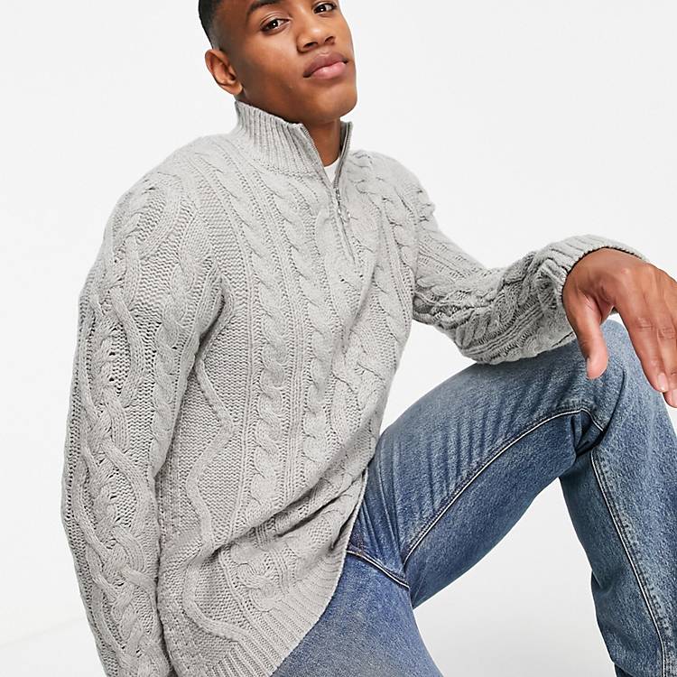 Let gør dig irriteret USA ASOS DESIGN heavyweight cable knit half zip sweater in gray | ASOS