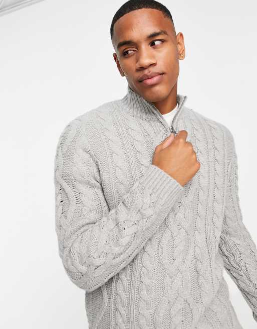 ASOS DESIGN heavyweight cable knit half zip sweater in gray ASOS