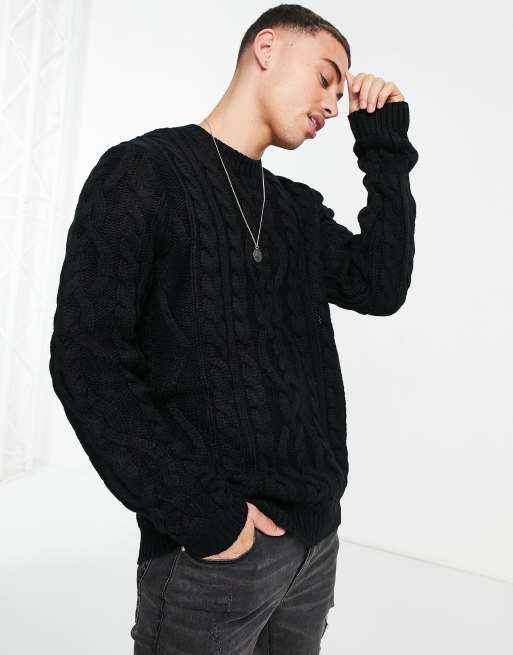 ASOS DESIGN heavyweight cable knit jumper in black