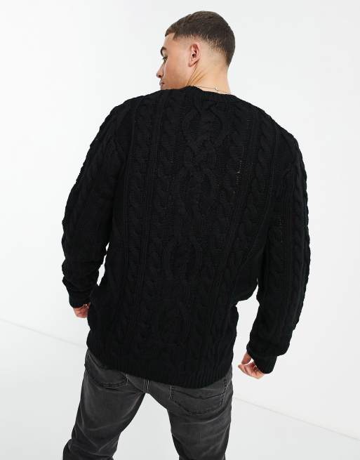 ASOS DESIGN heavyweight cable knit jumper in black