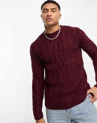 ASOS DESIGN cable knit jumper in burgundy