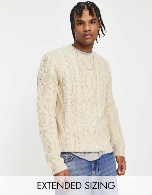 ASOS DESIGN heavyweight cable knit jumper in ecru | ASOS