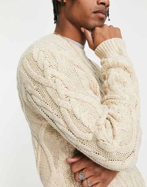 ASOS DESIGN heavyweight cable knit jumper in ecru ASOS