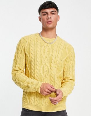 ASOS DESIGN cable knit jumper in yellow