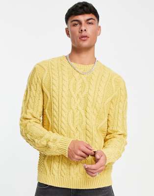 ASOS DESIGN heavyweight cable knit jumper in yellow - ASOS Price Checker