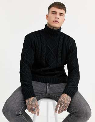 black cable knit roll neck