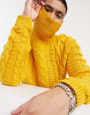 mens mustard roll neck jumper