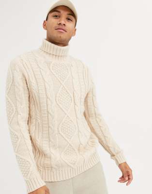 white cable knit roll neck jumper