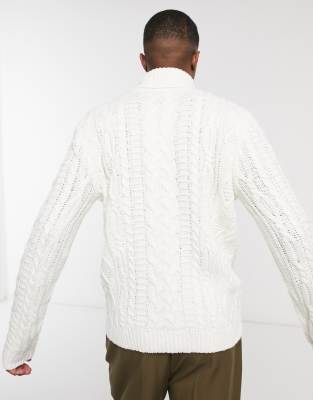 white cable knit roll neck jumper