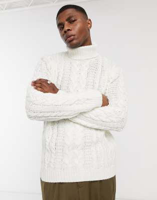 white roll neck cable knit jumper