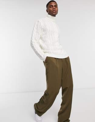 white cable knit roll neck jumper