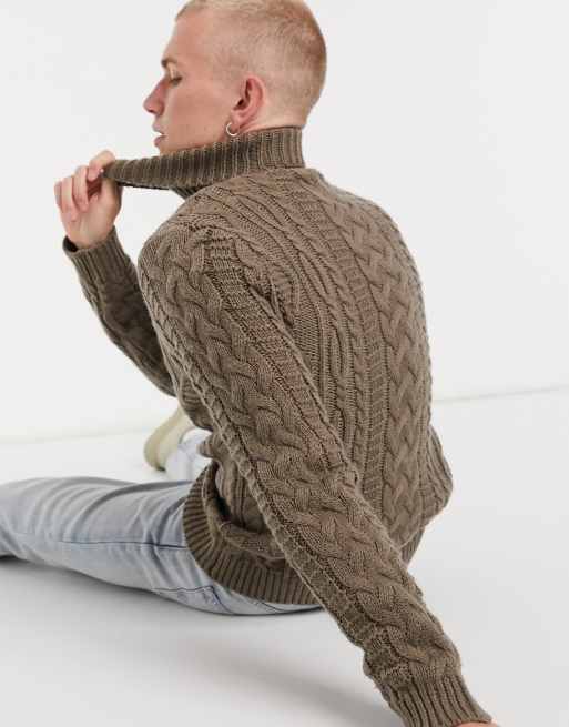 ASOS Design Cable Knit Roll Neck Sweater