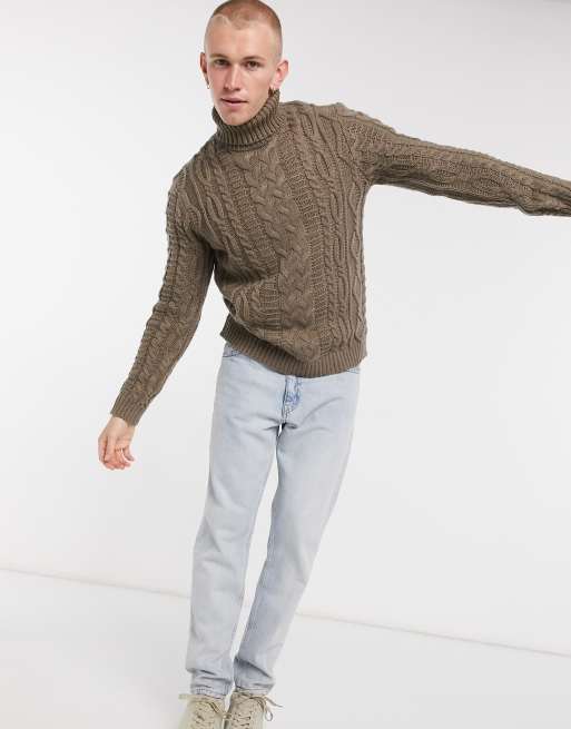 ASOS Design Cable Knit Roll Neck Sweater