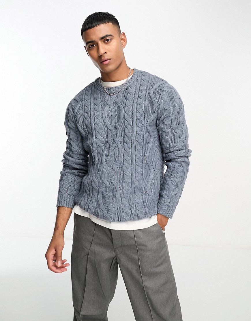 ASOS DESIGN heavyweight cable knit sweater in blue
