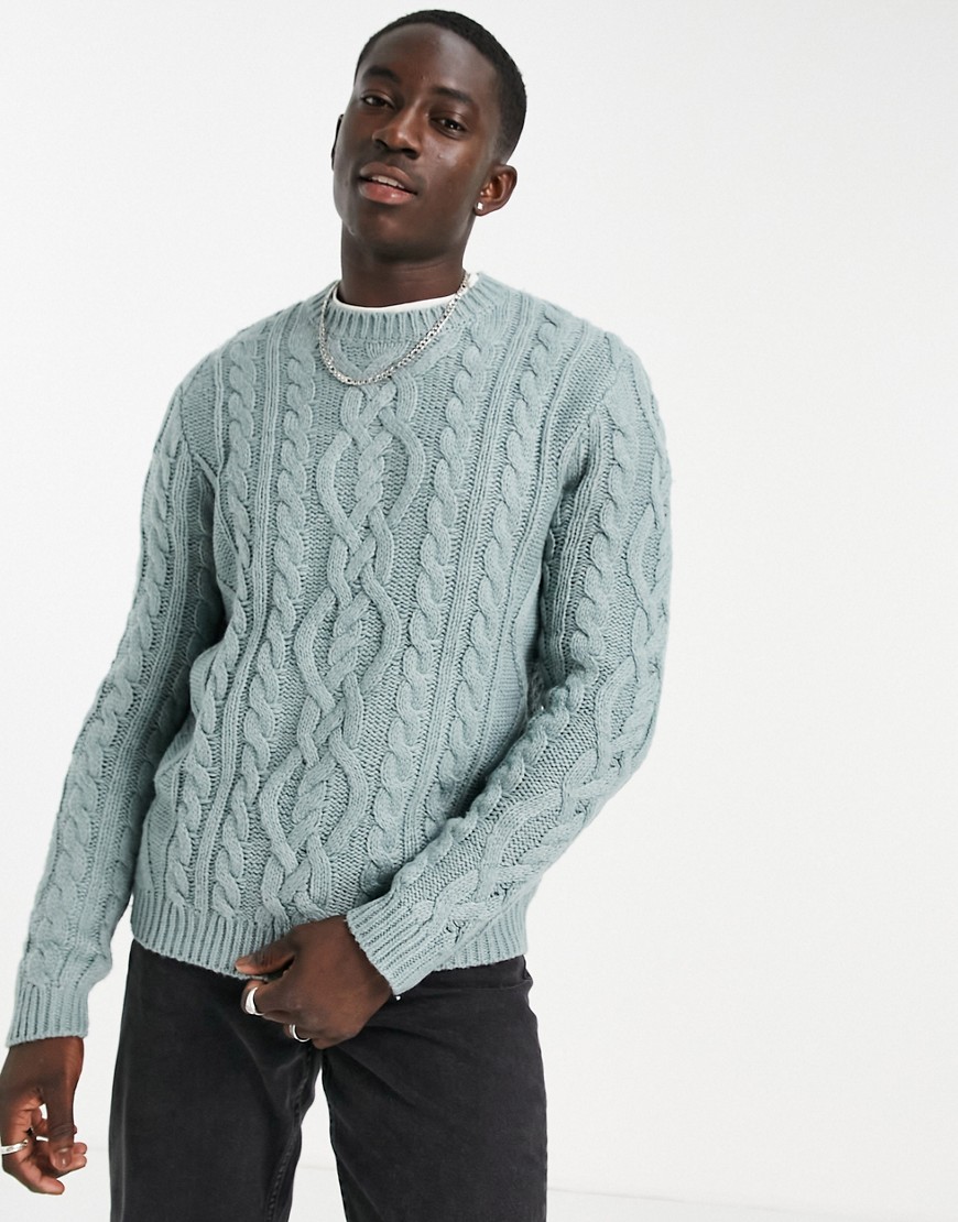 ASOS DESIGN heavyweight cable knit sweater in denim blue-Blues