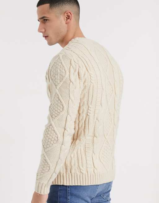 ASOS DESIGN heavyweight cable knit sweater in oatmeal