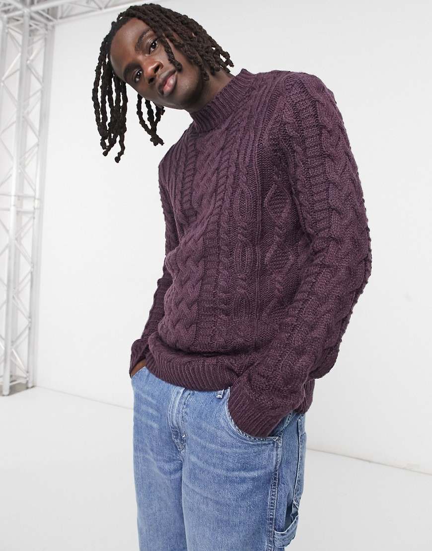 ASOS DESIGN heavyweight cable knit sweater in purple