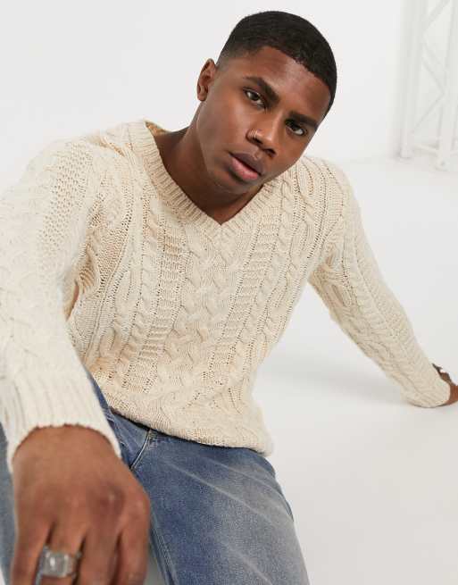 Cream v clearance neck jumper